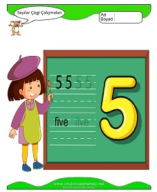 okul öncesi çocuklar için 5 Rakamı Çizgi çalışma sayfaları